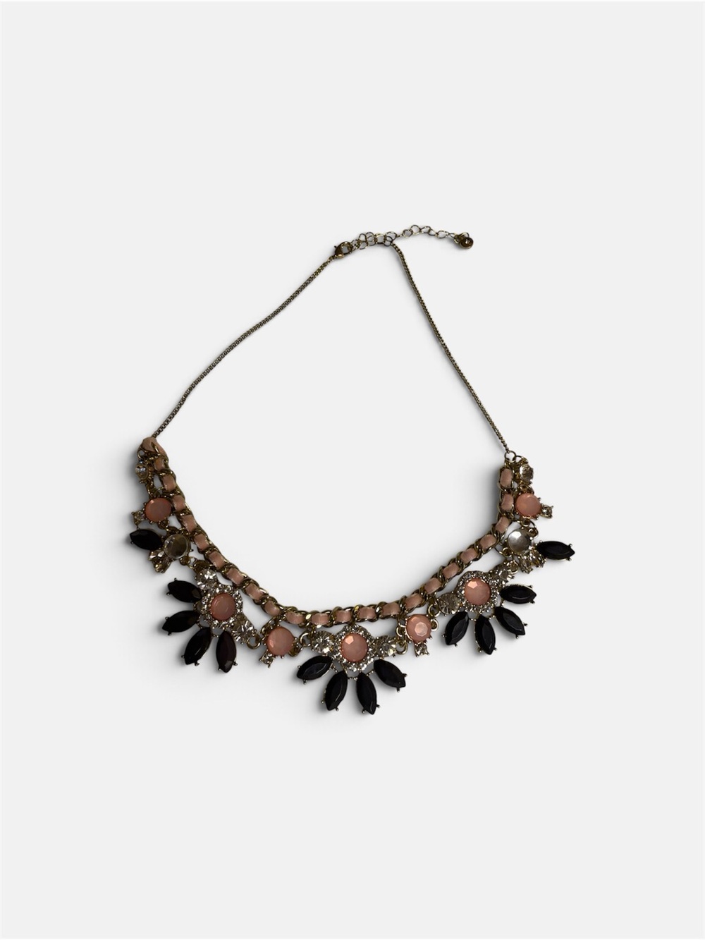 Vintage Liz Claiborne Pink, Black & Clear Rhinestone Bib Statement Necklace